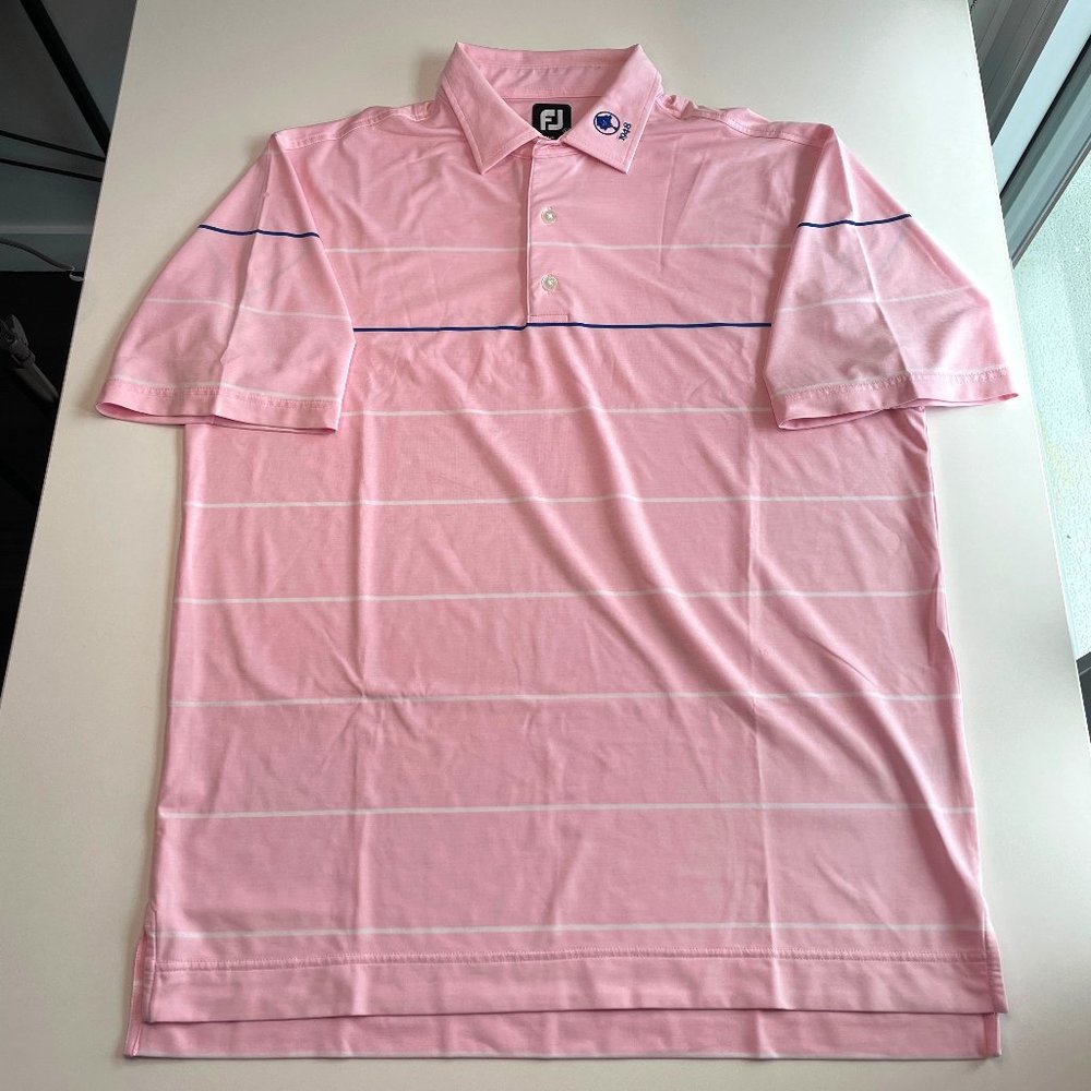 FOOTJOY GOLF POLO SHIRT Large Pink Blue White Striped Prodry Lisle Stretch